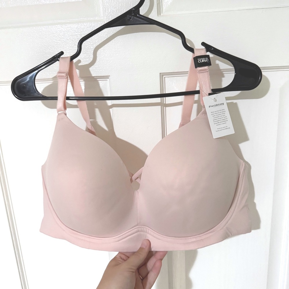 Torrid Curve Pink Wire-Free Push-Up Plunge Bra 44D Lotus Microfiber NWT